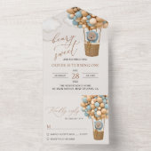 かわいいクマ、青いバルーン、最初の誕生日 オールインワン招待状 (内側)