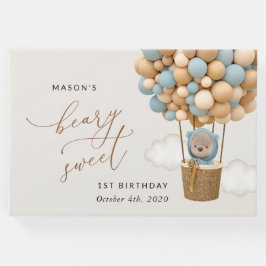 かわいいクマ、青いバルーン、最初の誕生日 ゲストブック