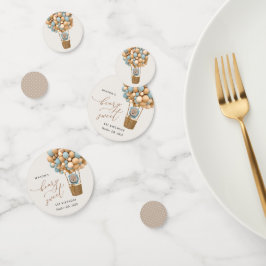 かわいいクマ、青いバルーン、最初の誕生日 コンフェッティ