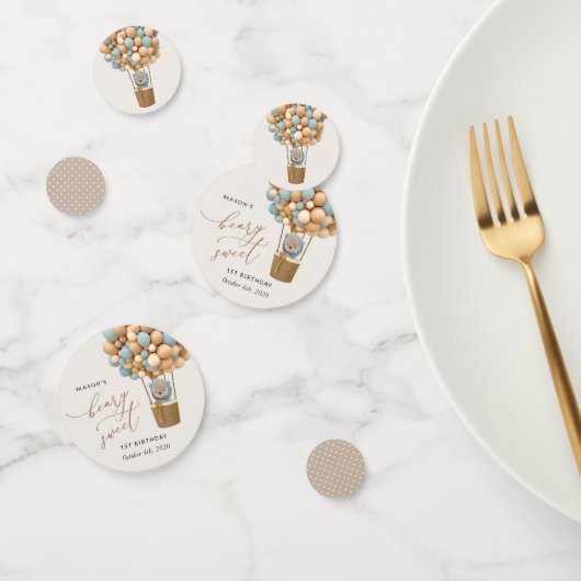 かわいいクマ、青いバルーン、最初の誕生日 コンフェッティ (グループ)