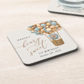 かわいいクマ、青いバルーン、最初の誕生日 コースター (左側)