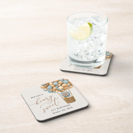 かわいいクマ、青いバルーン、最初の誕生日 コースター