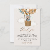 かわいいクマ、青いバルーン、最初の誕生日 サンキューカード (正面)