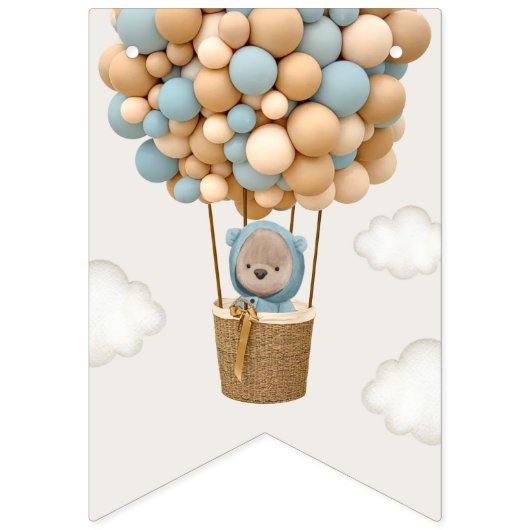 かわいいクマ、青いバルーン、最初の誕生日 バンティングフラッグ (第1の旗)