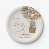 かわいいクマ、青いバルーン、最初の誕生日 ペーパープレート (正面)