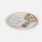 かわいいクマ、青いバルーン、最初の誕生日 ペーパープレート (アングル)