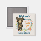 かわいいクマ、黄色い花&フローラリースありがとう マグネット (正面/裏面)