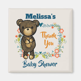 かわいいクマ、黄色い花&フローラリースありがとう マグネット