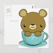 かわいいクマinティーカップ(ブラウンベア型) ポストカード (正面/裏面)