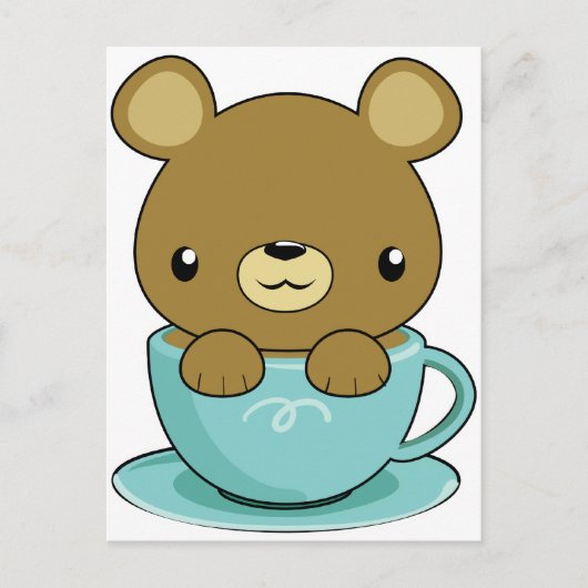 かわいいクマinティーカップ(ブラウンベア型) ポストカード (正面)