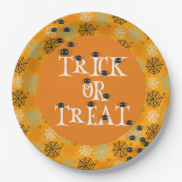 かわいいクモとクモの巣ハロウィンパターン（の模様が）あるー ペーパープレート