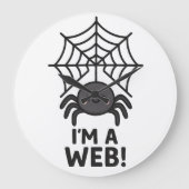 かわいいクモのステッカー 🕷️✨ | かわいいイラストのクモの巣 ラージ壁時計 (正面)