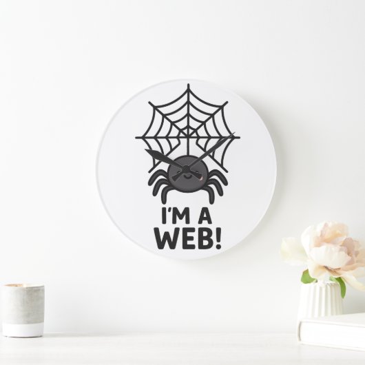 かわいいクモのステッカー 🕷️✨ | かわいいイラストのクモの巣 ラージ壁時計 (ホーム)
