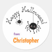かわいいクモのハロウィンパーティーファバー ラウンドシール (正面)