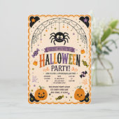 🕷️🎃 かわいいクモのハロウィンパーティー招待状 👻🍬 招待状 (スタンド正面)