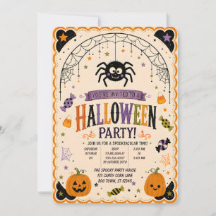 🕷️🎃 かわいいクモのハロウィンパーティー招待状 👻🍬 招待状