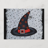 かわいいクモを星にぶら下がったする黒い魔女ハット ポストカード (正面)