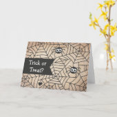 かわいいクモ、クモの巣、ハッピーハローウィン カード (黄色い花)