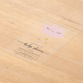 かわいいクラウドとハートピンクと金ゴールド赤ちゃんシャワー アクリル招待状 (レイダウン)