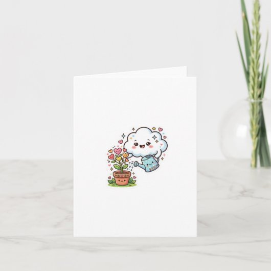 かわいいクラウドとFステッカー かわいい植物のやさしさ カード (正面)