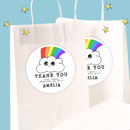 かわいいクラウドレインボー誕生日サンキュー ラウンドシール