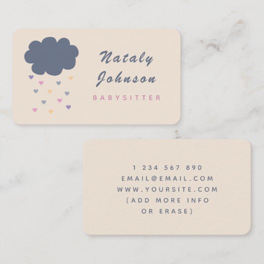 かわいいクラウド&ハートカラフルベビーシッターミニマリスト 名刺 (正面/裏面)