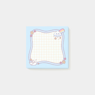 かわいいクラウド レインボー パステルブルー グリッド付箋 ポストイット