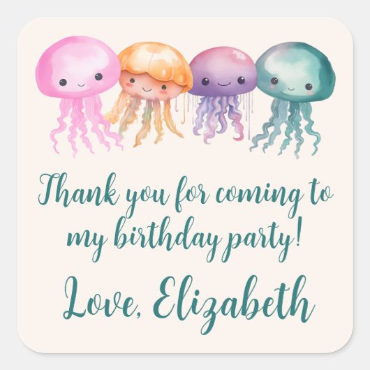 かわいいクラゲザシーザシーズン誕生日ありがとう スクエアシール (正面)