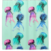 かわいいクラゲトリオ水彩画 シャワーカーテン (正面)
