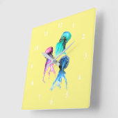 かわいいクラゲトリオ水彩画 スクエア壁時計 (傾斜)