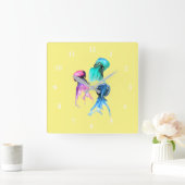 かわいいクラゲトリオ水彩画 スクエア壁時計 (ホーム)