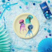 かわいいクラゲトリオ水彩画 ペーパープレート (パーティー)