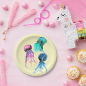 かわいいクラゲトリオ水彩画 ペーパープレート (パーティー)