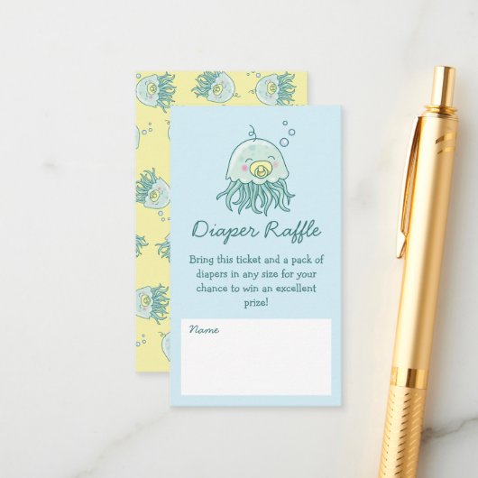 かわいいクラゲ赤ちゃんシャワーかわいいおむつラッフル エンクロージャーカード (正面/裏面インサイチュ)