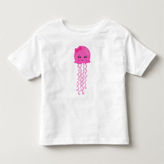 かわいいクラゲ、小さなクラゲ、ピンクのクラゲ トドラーTシャツ (正面)