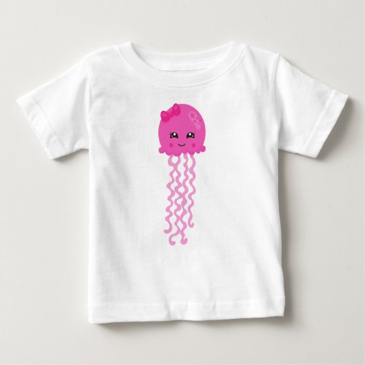 かわいいクラゲ、小さなクラゲ、ピンクのクラゲ ベビーTシャツ (正面)