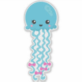 かわいいクラゲ、小さなクラゲ、青いクラゲ シール (正面)