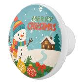 かわいいクラシックなメリークリスマスの雪だるま セラミックノブ (右)