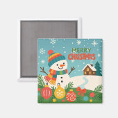 かわいいクラシックなメリークリスマスの雪だるま マグネット (正面/裏面)
