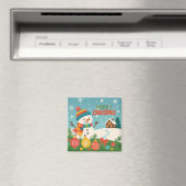 かわいいクラシックなメリークリスマスの雪だるま マグネット (インサイチュ (食洗機))
