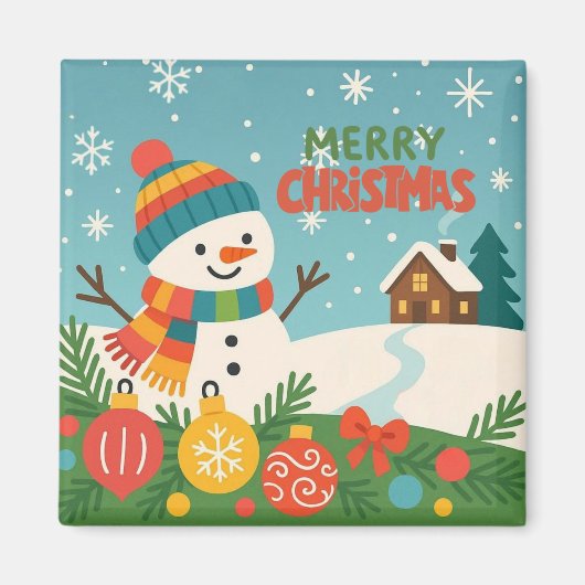 かわいいクラシックなメリークリスマスの雪だるま マグネット (正面)