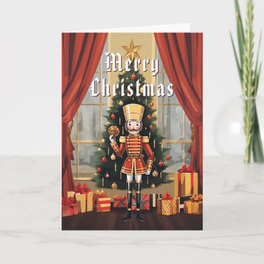 かわいいクラシックな木製の兵隊人形 オーダーメイドのクリスマス シーズンカード (正面)