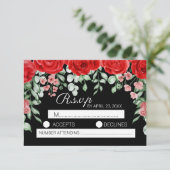 かわいいクラシックエレガントブラック&レッドフローラ結婚ズ 出欠カード (スタンド正面)