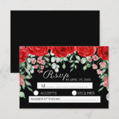 かわいいクラシックエレガントブラック&レッドフローラ結婚ズ 出欠カード (正面/裏面)