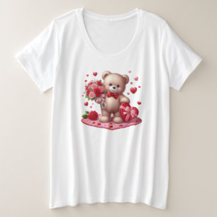 かわいいクラシックバレンタインデーteddy bear プラスサイズTシャツ