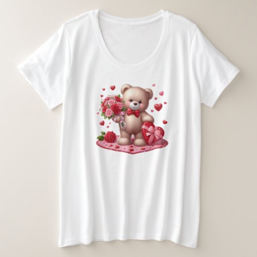 かわいいクラシックバレンタインデーteddy bear プラスサイズTシャツ (デザイン正面)