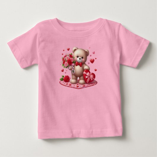 かわいいクラシックバレンタインデーteddy bear ベビーTシャツ (正面)