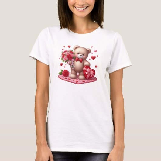 かわいいクラシックバレンタインデーteddy bear tシャツ (正面)