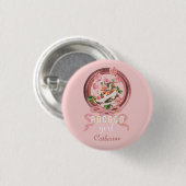 かわいいクラシックピンクロココガールローズボーシューネーム 缶バッジ (正面&裏面)