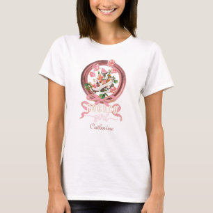 かわいいクラシックピンクロココガールローズボーシューネーム Tシャツ